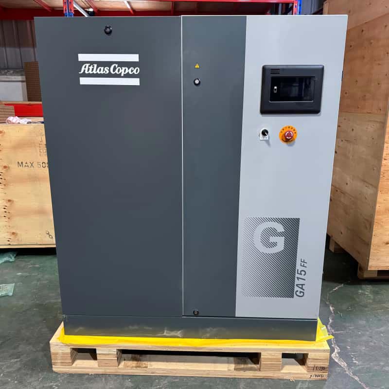 Atlas Copco GA15 FF 15kW เครื่องอัดอากาศแบบสกรูโรตารี่แบบฉีดน้ำมัน 7.5 13Bar