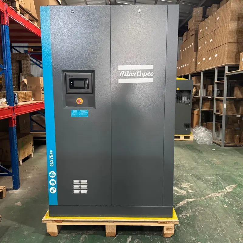 Atlas Copco GA75FF สกรูคอมเพรสเซอร์แบบฉีดน้ำมัน 75 kW 100 HP Integrated Dryer ของแท้